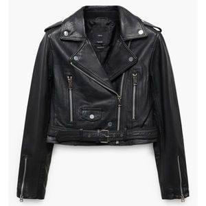 NWOT Mango crop real leather moto jacket large Sold out online